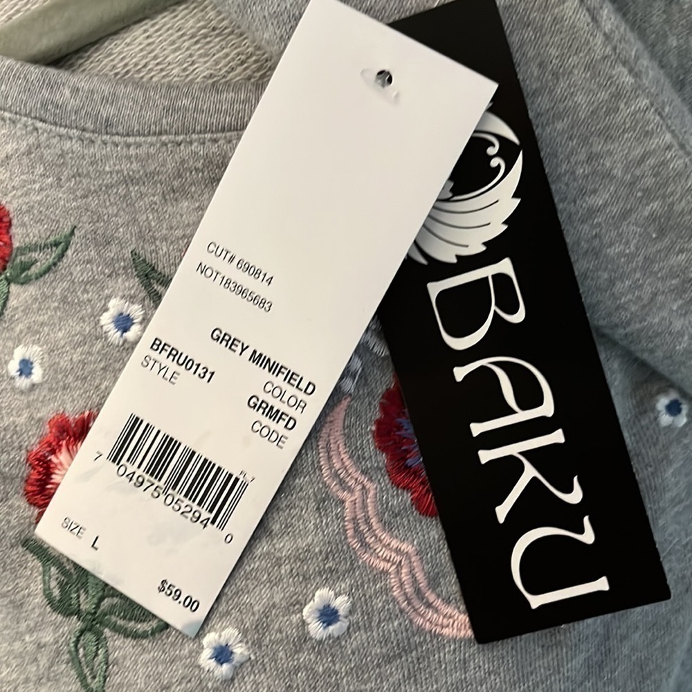 Baku grey minifield embroidered ruffled sleeve sweatshirt NEW - Picture 6 of 7